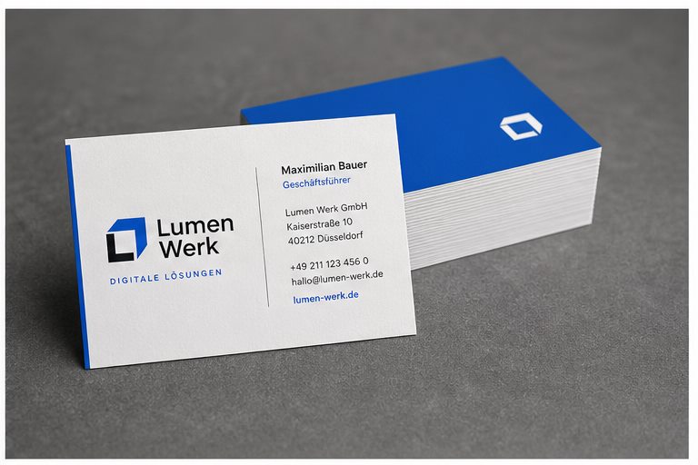 Fiktive Visitenkarten im Lumen-Werk-Erscheinungsbild