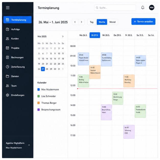Fiktive Web-App zur Terminverwaltung mit Wochenkalender