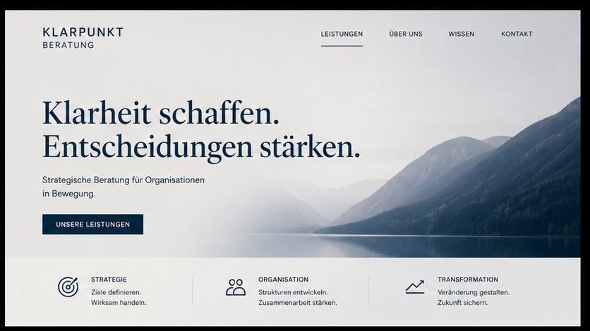 Fiktives Webseitenbeispiel des Dienstleisters Klarpunkt Beratung